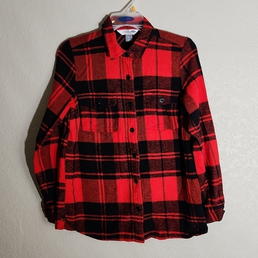 Old Navy Shirt Flannel Womens Size M Tartan plaid classic shirt Red Black